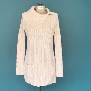 Cable Knit Sweater Cowl Neck Cream Sweater
